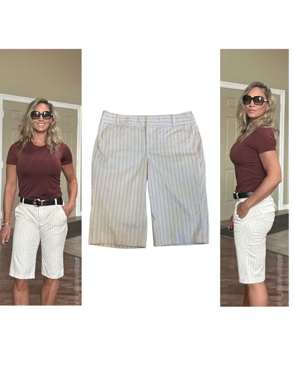 𝅺CLUB Monaco pinstripe shorts cream Bermuda Sz 6